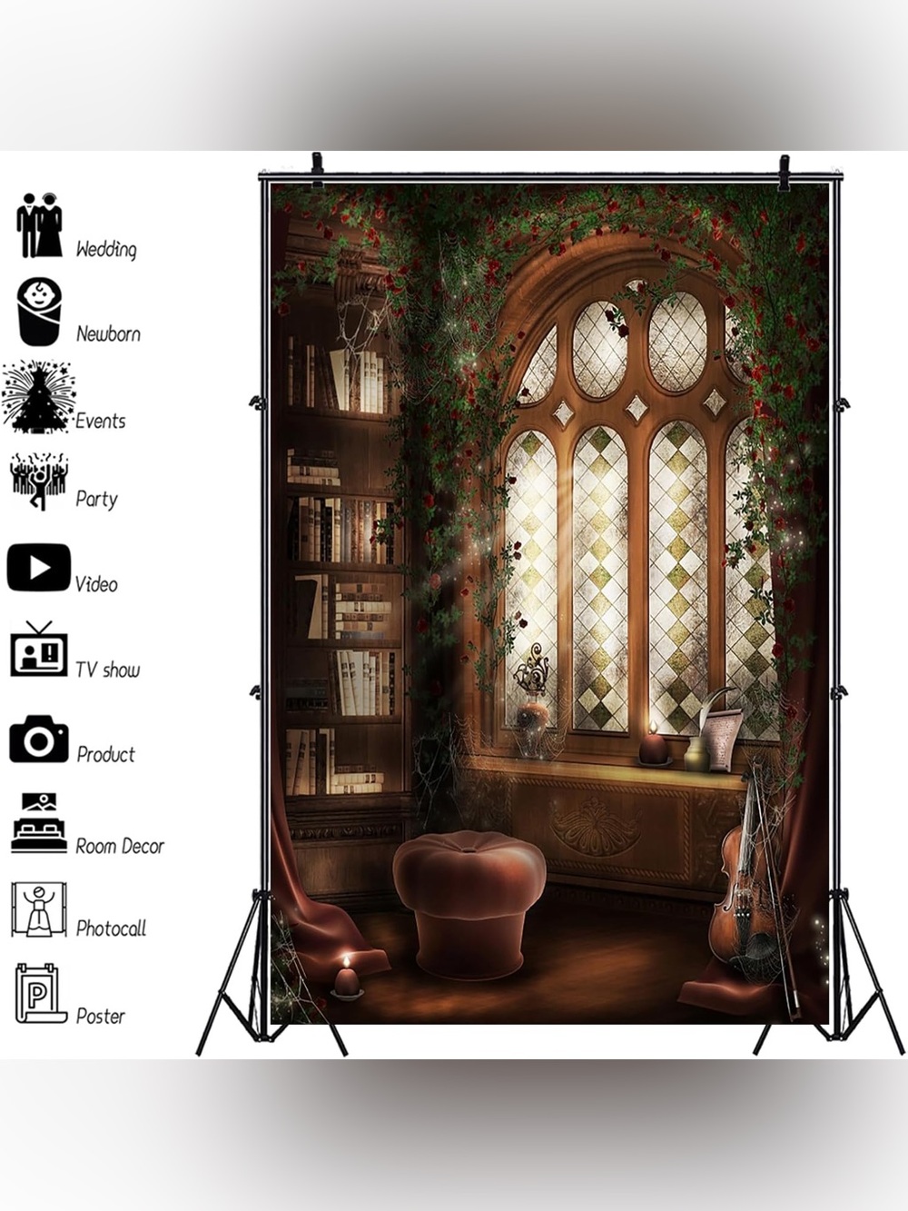 Magic Fantasy Library Window Nook Photography Backdrop 5x7